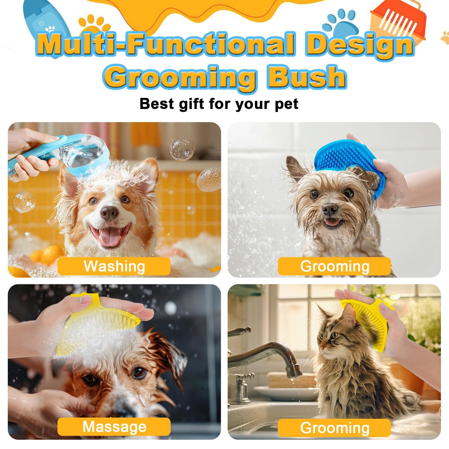 Pet Bath Brush with Shampoo Dispenser